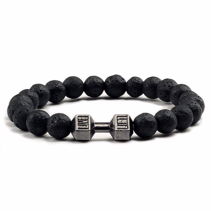 Pulsera de mancuerna grande de piedra volcánica de piedra negro.